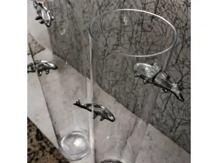 Vaso con due pesci in ceramica colore peltro Illusion Fish di Adriani e Rossi