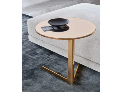Tavolino rotondo Baba con piano in vetro oro e struttura in metallo verniciato oro lucido di Poliform