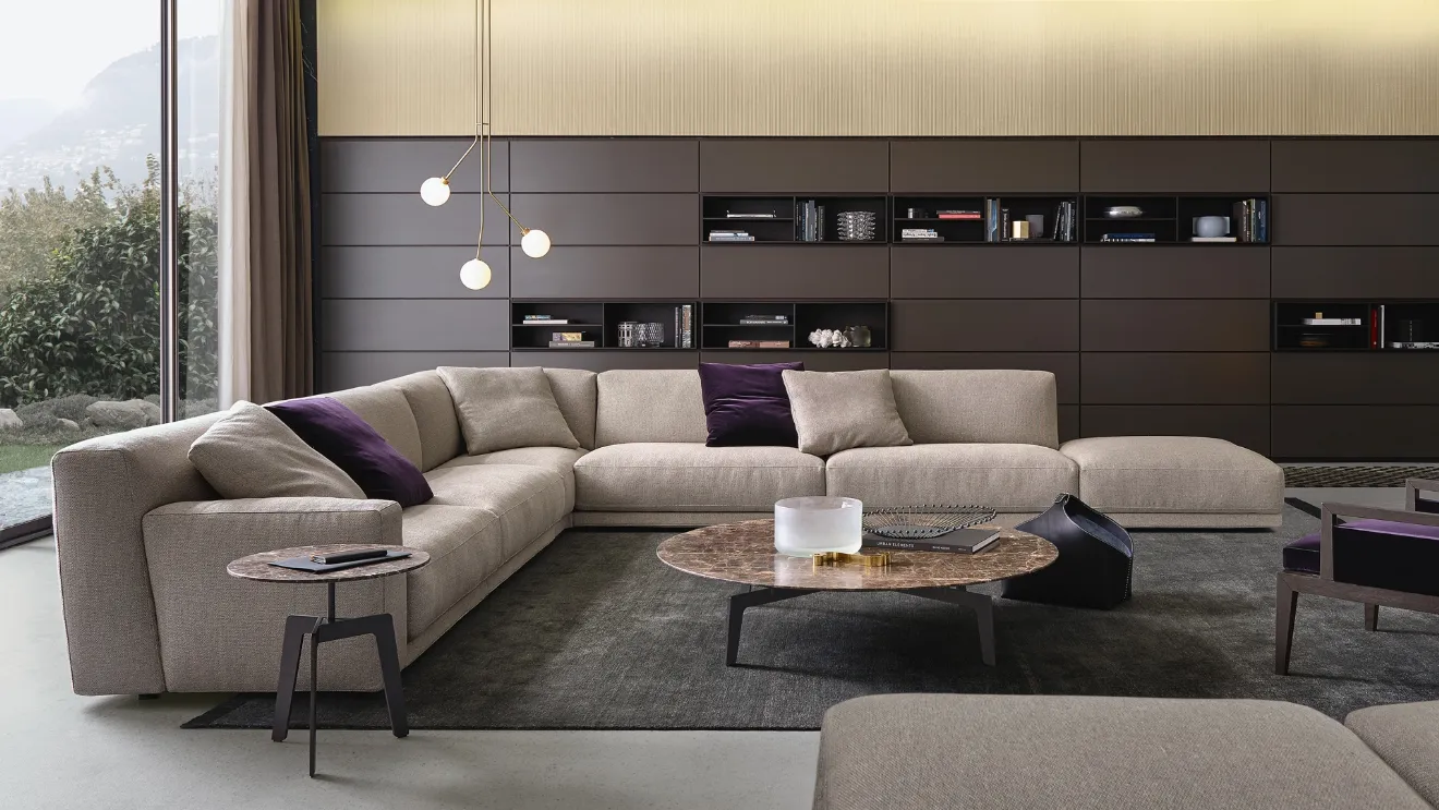 Tavolini rotondi Tribeca in marmo emperador dark lucido e base in brown nickel opaco di Poliform