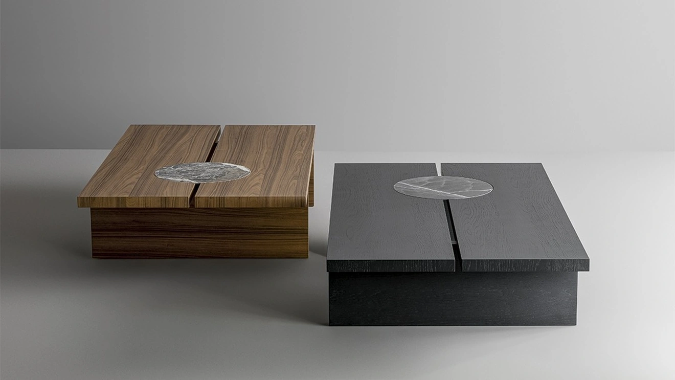 Tavolino Moon in legno con inserto in ceramica di Bonaldo