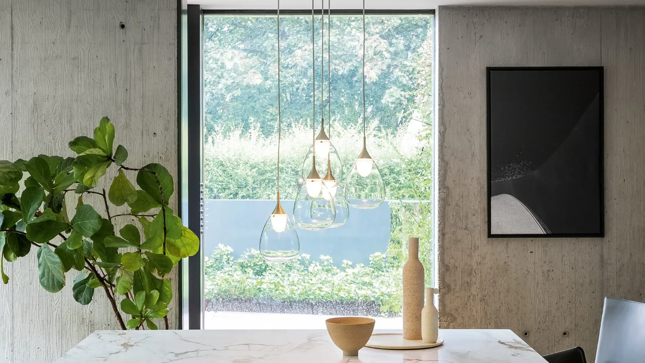 Lampada a sospensione in vetro pyrex e stelo metallico Gocce di Bonaldo