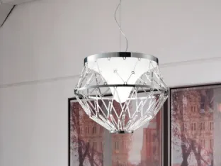 Lampada sospesa in vetro di cristallo trasparente con finiture metalliche in nero opaco Starnet di Vistosi