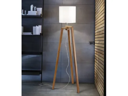 Lampada da terra con struttura in legno di noce e diffusore in vetro Trepai di Vistosi