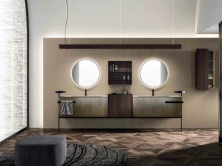 Mobile da Bagno Lympha_Concept_06 in laccato ossidato ottone e eucalipto termocotto di Altamarea