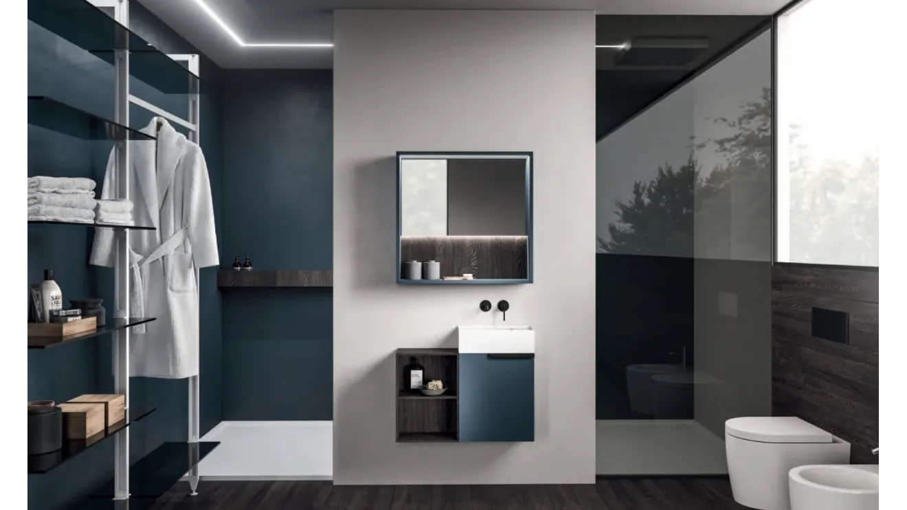 Mobile da Bagno Modo Project Petit 15 in Fenix Blu e laminato Rovere di Altamarea