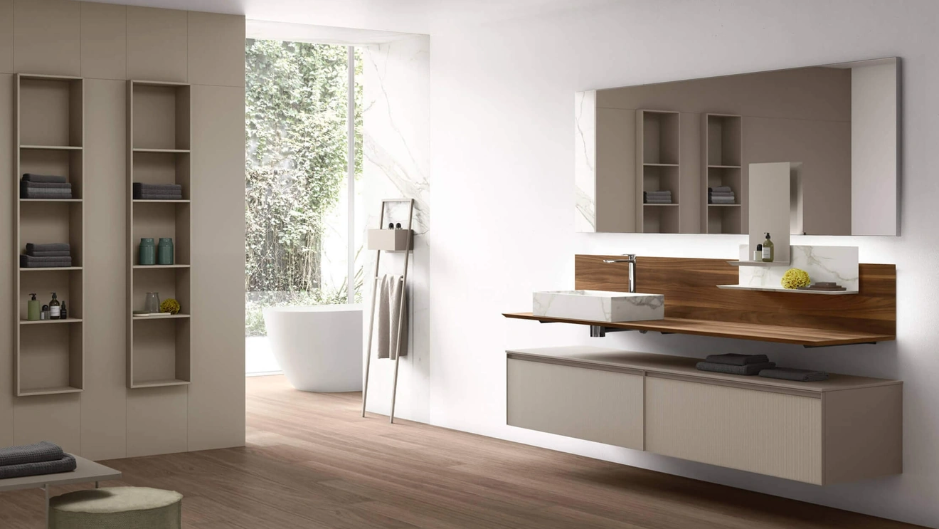 Mobile da Bagno sospeso Shape 32 in vetro laccato di Arcom