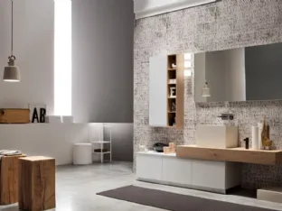 Mobile da Bagno a terra laccato Bianco con piano in Rovere Soul 02 di Arcom