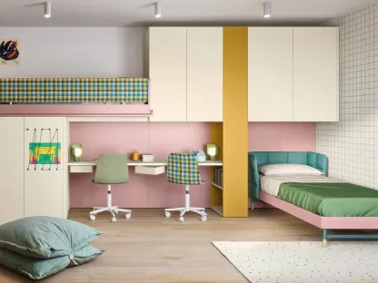 Cameretta a soppalco con scrivania Kids space 16 in melaminico di Nidi