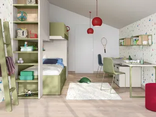 Cameretta a soppalco con scrivania Kids space 17 in melaminico di Nidi