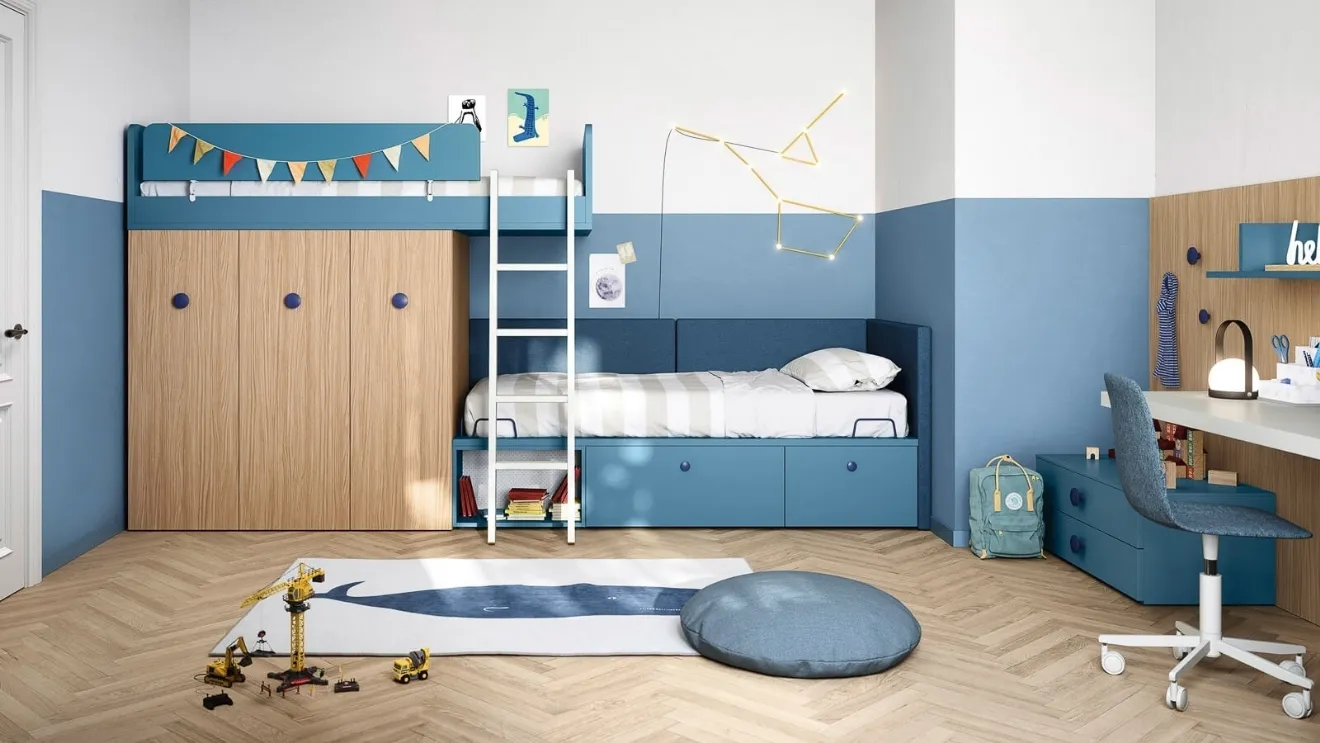 Cameretta a soppalco Kids space 12 in melaminico di Nidi