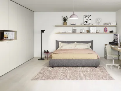 Cameretta componibile con letto matrimoniale in tessuto imbottito, scrivania e mensole Next space 08 di Nidi