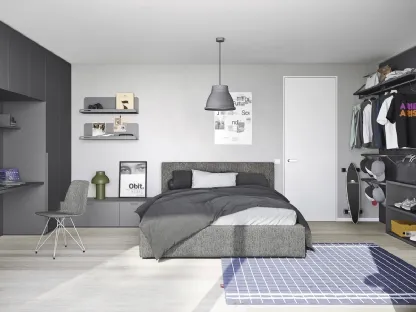 Cameretta a ponte con letto matrimoniale in tessuto e scrivania Next space 13 di Nidi