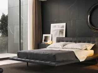 Letto in pelle invecchiata con lavorazione capitonné e piedini in brown nickel metallo Onda di Poliform