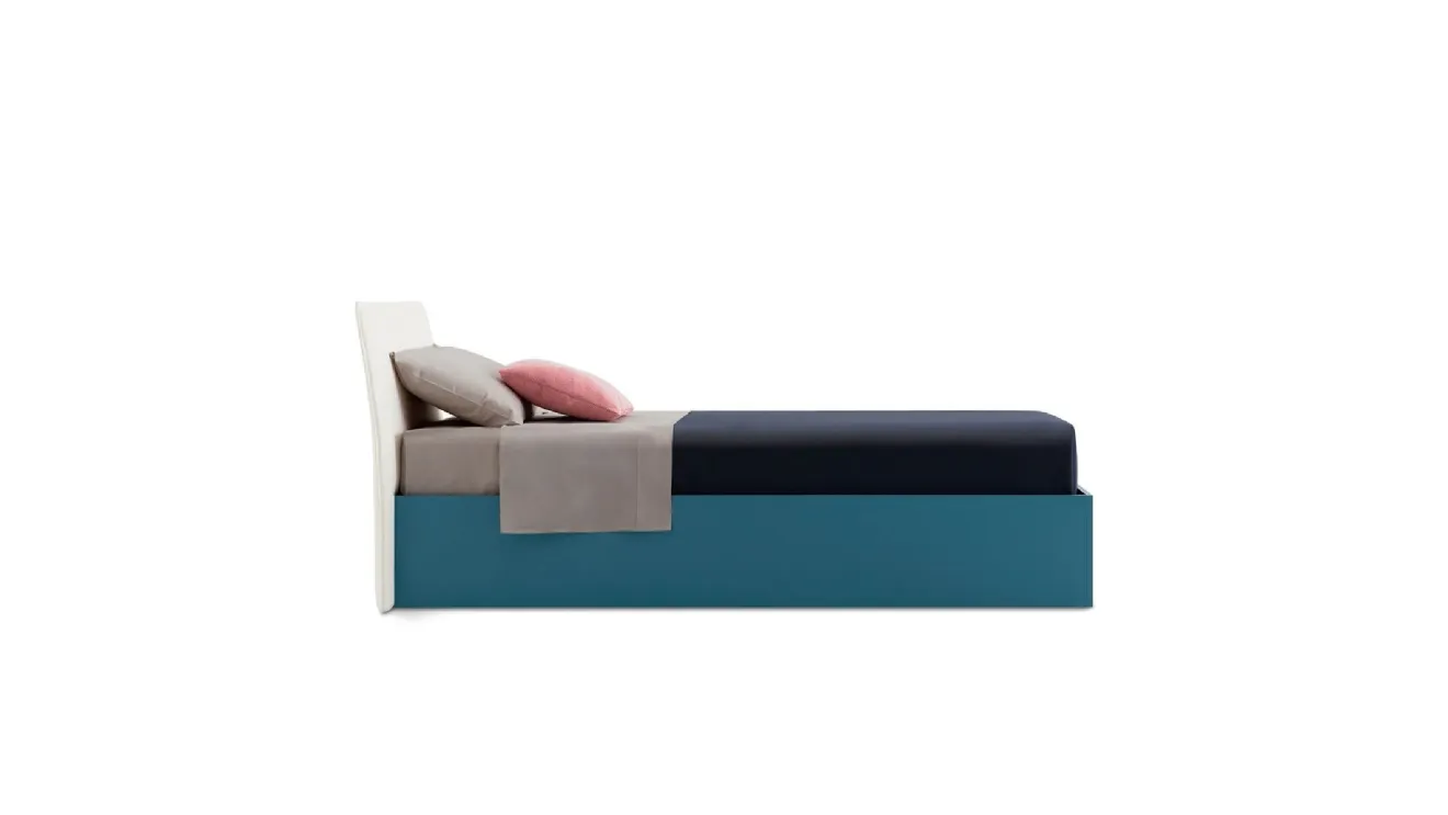 Letto singolo Flare con testiera in tessuto e box contenitore di Nidi