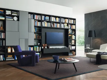 Libreria con vano porta TV Modo M6C72 in laccato opaco e Rovere carbone di Sangiacomo