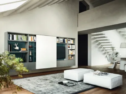 Libreria con vano porta TV Modo M6C76 in laccato opaco di Sangiacomo