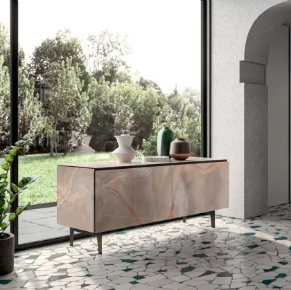 Madia moderna Plana in marble glass Onice lucido di Ozzio