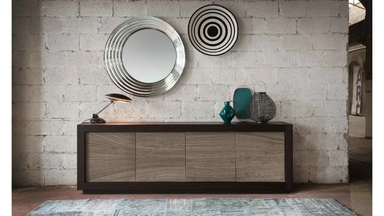 Madia Picasso P12 River Grey in Rovere Coke con ante rivestite in Pietra di Riflessi