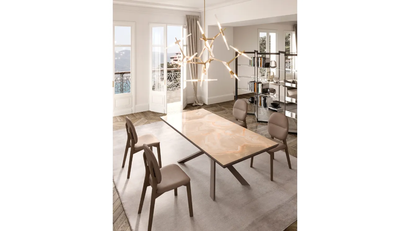 Tavolo allungabile 4x4 in Marble Glass di Ozzio