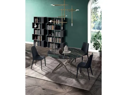Tavolo Big Round Fisso in Cristallo Ceramica Noir Desir con base in metallo di Ozzio