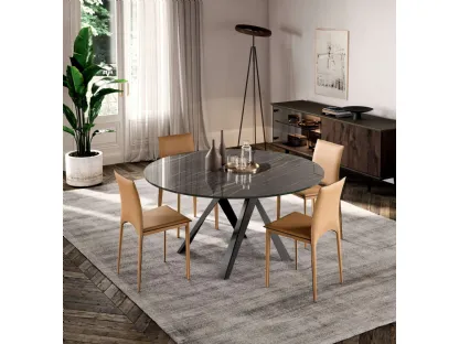 Tavolo rotondo Emisfero Fisso con top in Cristallo Ceramica Noir Desir e base in metallo di Ozzio