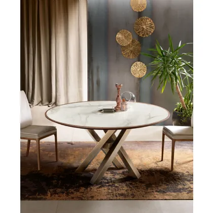 Tavolo rotondo Shangai in legno e ceramica di Riflessi
