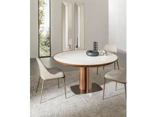 Tavolo rotondo Tower in ceramica e legno di Riflessi