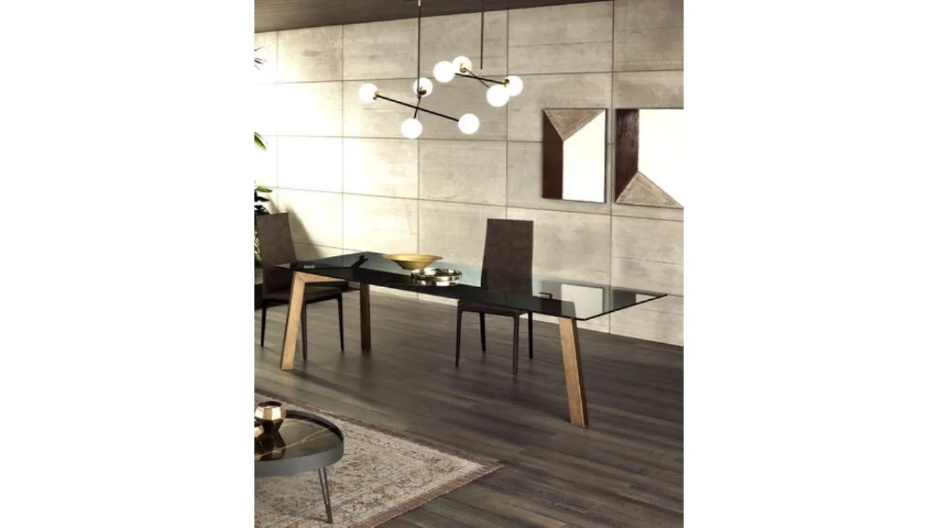 Tavolo Treble rettangolare con top in cristallo di Riflessi