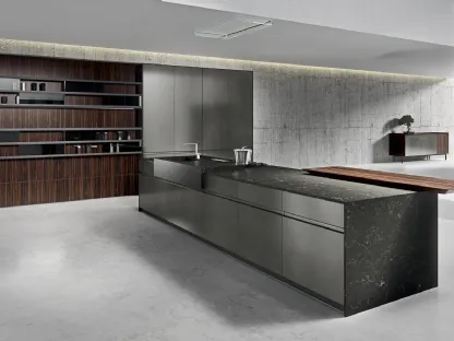 Cucina Design lineare in laccato ossidato acciaio con top in gres Ak 05 TailorMade 01 di Arrital