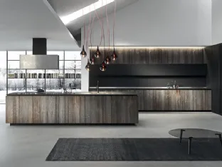 Cucina Design lineare in abete tabacco con top in acciaio vintage Ak 05 TailorMade 02 di Arrital