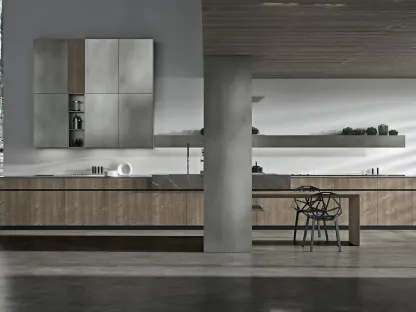 Cucina Design lineare in impiallacciato Abete con top in pietra grey Ak 05 TailorMade 06 di Arrital