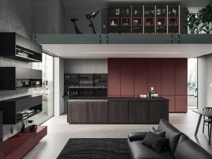 Cucina Design lineare in castagno spazzolato con top in acciaio inox satinato Ak 07 02 di Arrital