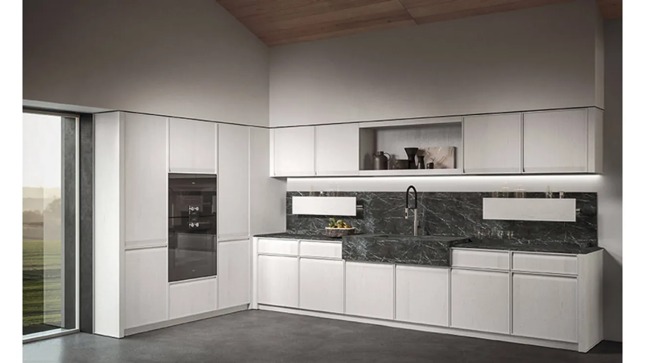 Cucina Design angolare in castagno spazzolato con top in marmo grigio Ak 07 04 di Arrital