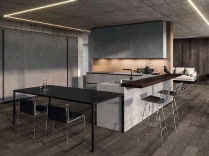 Cucina Design angolare in melaminico termostrutturato con penisola e top in laminato HPL Ak Project 07 di Arrital