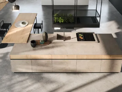 Cucina Design in gres e rovere antico biondo con penisola Ak 04 01 di Arrital