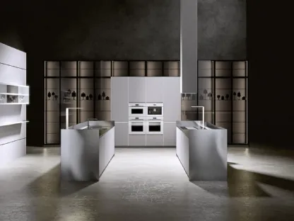 Cucina Design in laccato grigio chiaro con top in acciaio inox satinato AkB 08 05 di Arrital