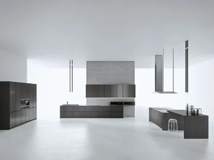 Cucina Design lineare in impiallacciato Tissue Tecno con top in gres Savoia Antracite AkB 08 06 di Arrital
