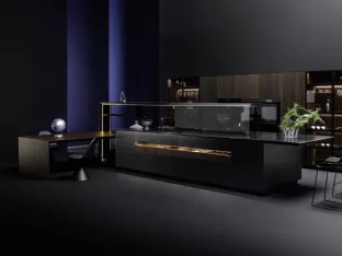 Cucina Design con isola Nautila 01 in laccato Texture 3d sand nero con top in acciaio inox di Arrital