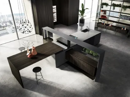 Cucina Design con isola Nautilia 05 in Fenix NTM grigio bromo e Rovere fumè di Arrital