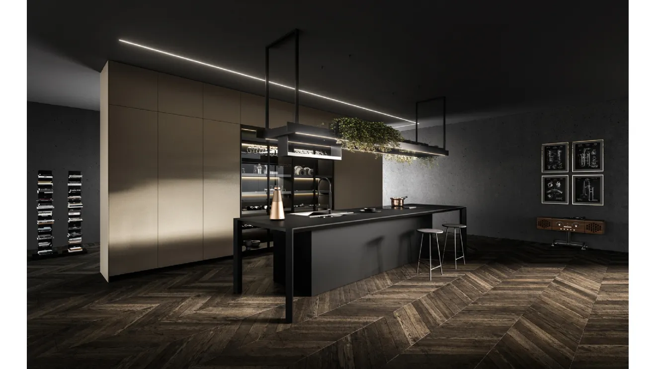 Cucina Design lineare Nautila 03 in Fenix NTM nero ingo di Arrital