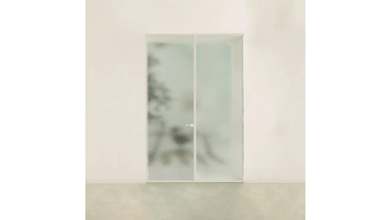 Porta per interni Aladin Double Swing Plain Duo in vetro con telaio in alluminio di Glas Italia